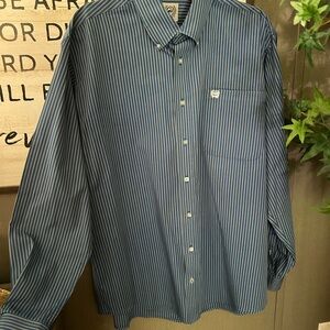 Cinch Men's Navy and White Striped Button Down Shirt